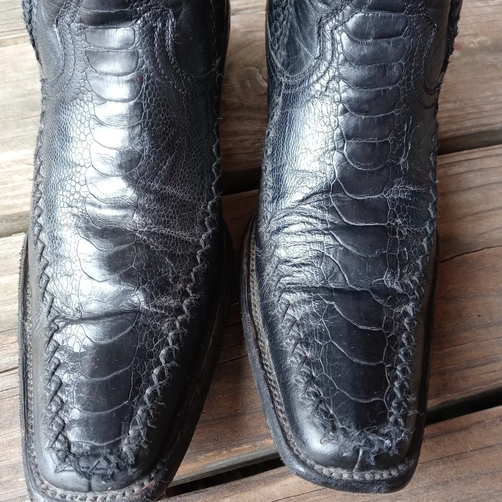 San Angelo Boots men's Western black leather stitch-seamed long toe sz 7.5D. 166